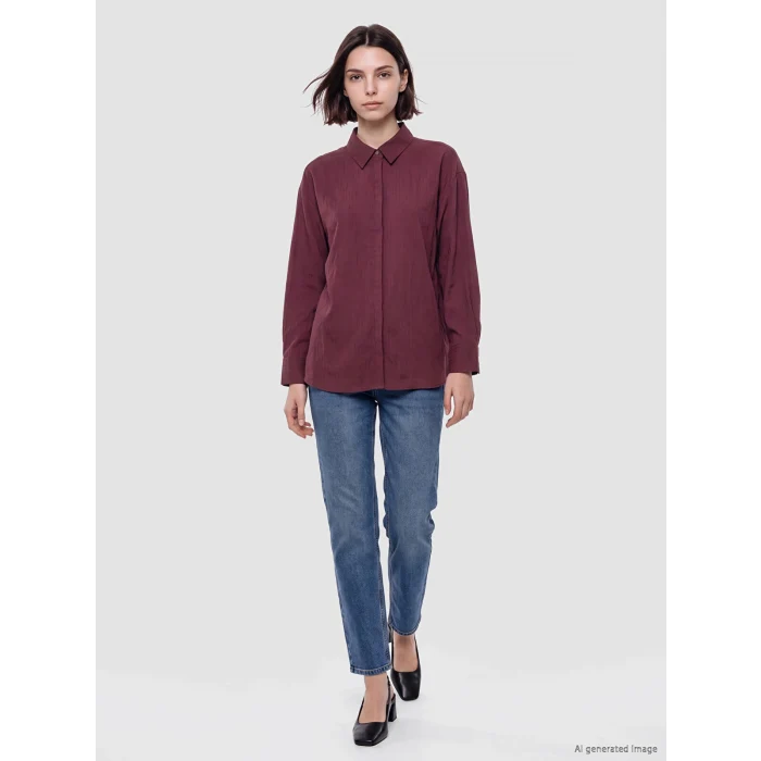 LCW Modest Bordo Modal Karışımlı Kadın Gömlek Tunik