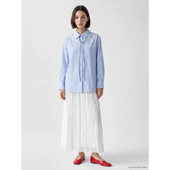 LCW Modest Mavi Çizgili Kadın Gömlek Tunik