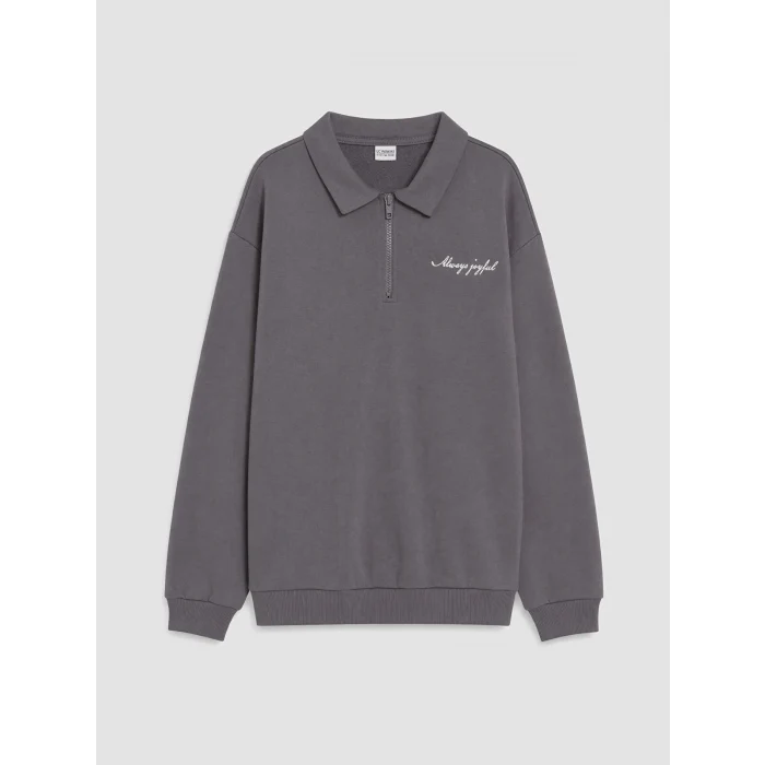 LCW Kids Gri Polo Yaka Erkek Çocuk Sweatshirt