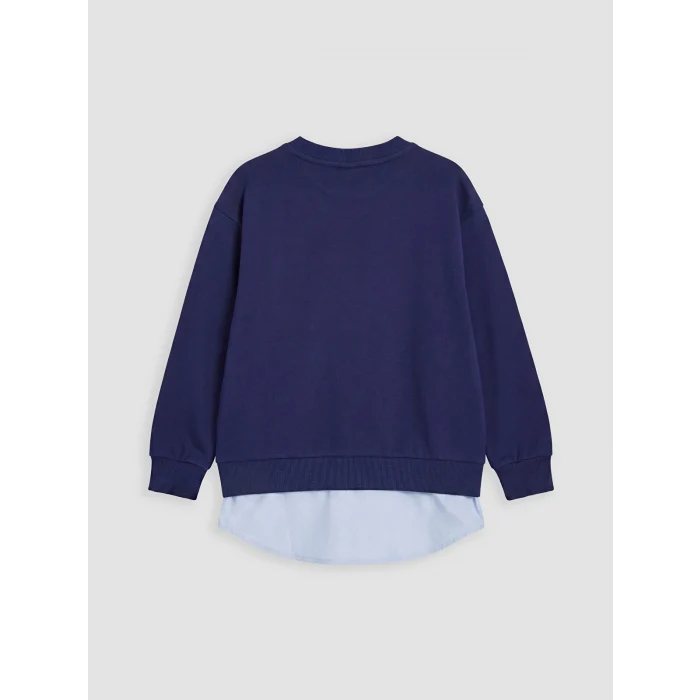 LCW Kids Lacivert Bisiklet Yaka Baskılı Kız Çocuk Sweatshirt