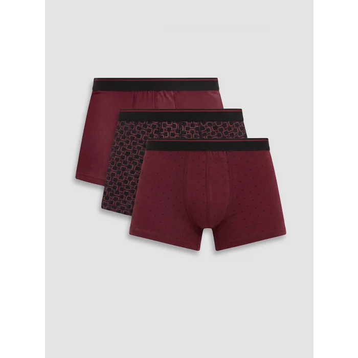LC WAIKIKI Bordo Pamuklu Esnek Erkek Boxer 3lü