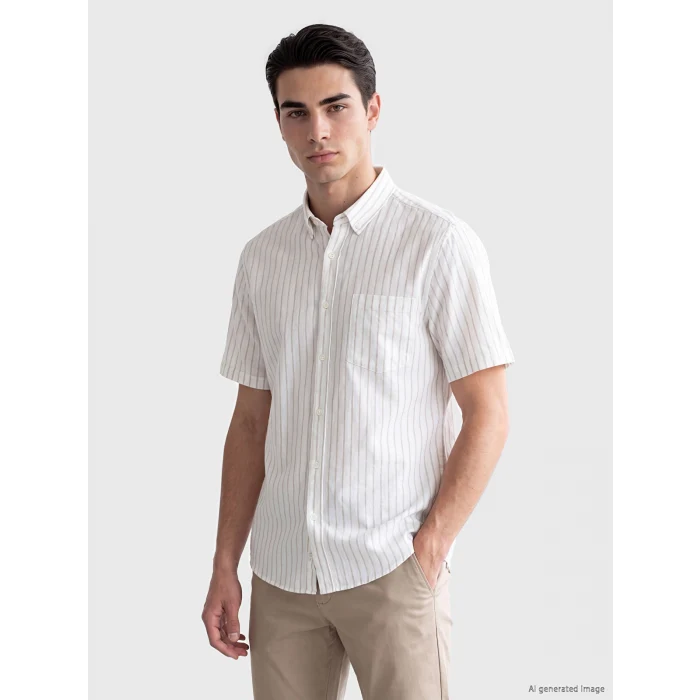 LCWAIKIKI Classic Sarı Regular Fit Çizgili Poplin Erkek Gömlek