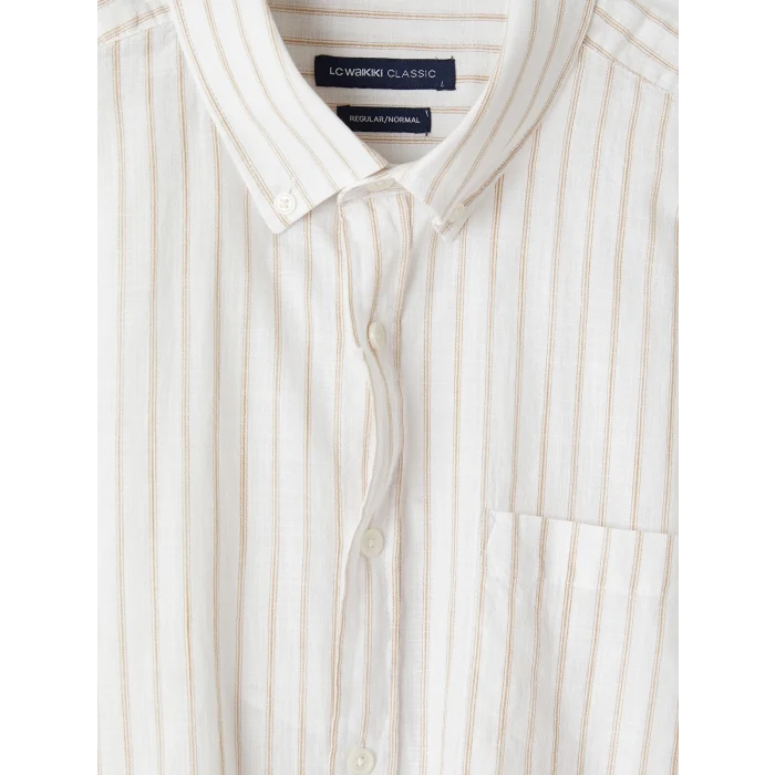 LCWAIKIKI Classic Sarı Regular Fit Çizgili Poplin Erkek Gömlek
