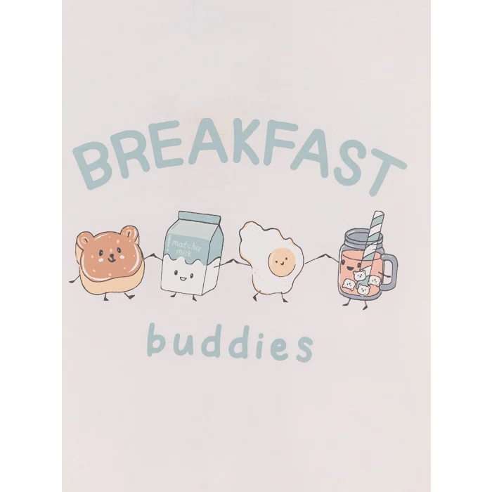 LCW Young Ekru Bisiklet Yaka Baskılı Kadın Kaprili Pijama Takımı