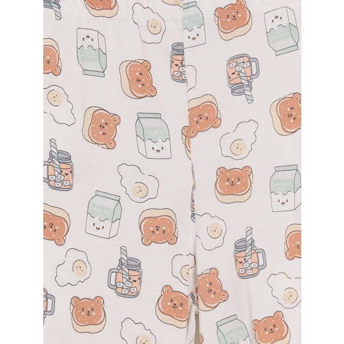 LCW Young Ekru Bisiklet Yaka Baskılı Kadın Kaprili Pijama Takımı