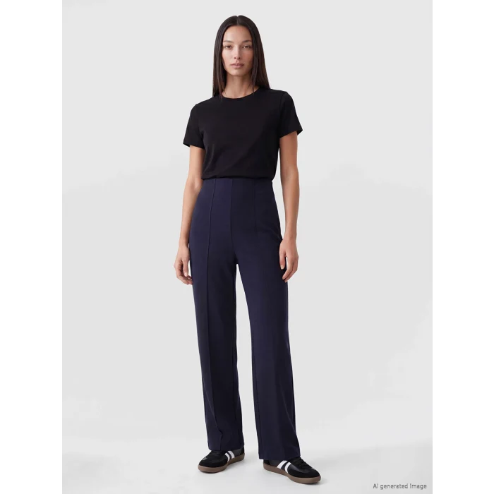 LCWAIKIKI Classic Lacivert Beli Lastikli Soft Touch Kadın Pantolon