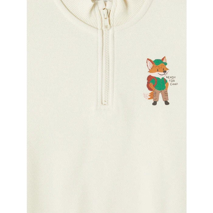 LCW Kids Bej Dik Yaka Baskılı Erkek Çocuk Sweatshirt