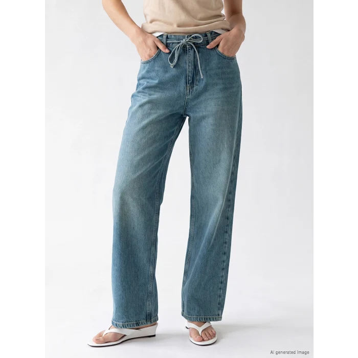 LCW Jeans İndigo Beli Lastikli Wideleg Kadın Jean Pantolon