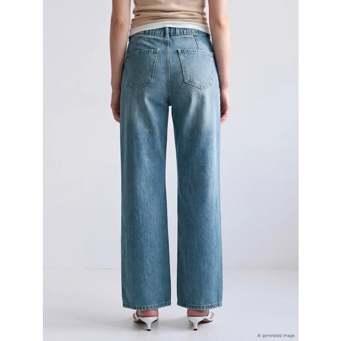LCW Jeans İndigo Beli Lastikli Wideleg Kadın Jean Pantolon