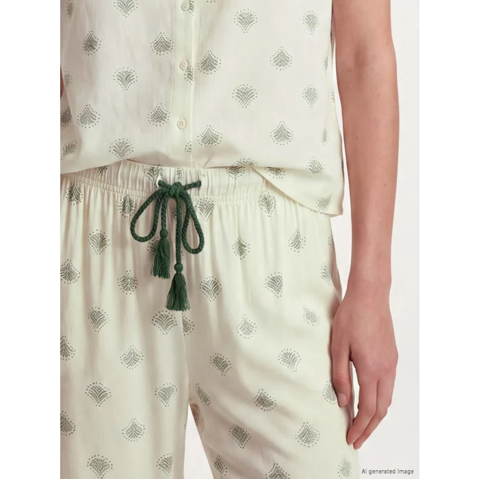 LCW DREAM Ekru V Yaka Desenli Kadın Pijama Takımı