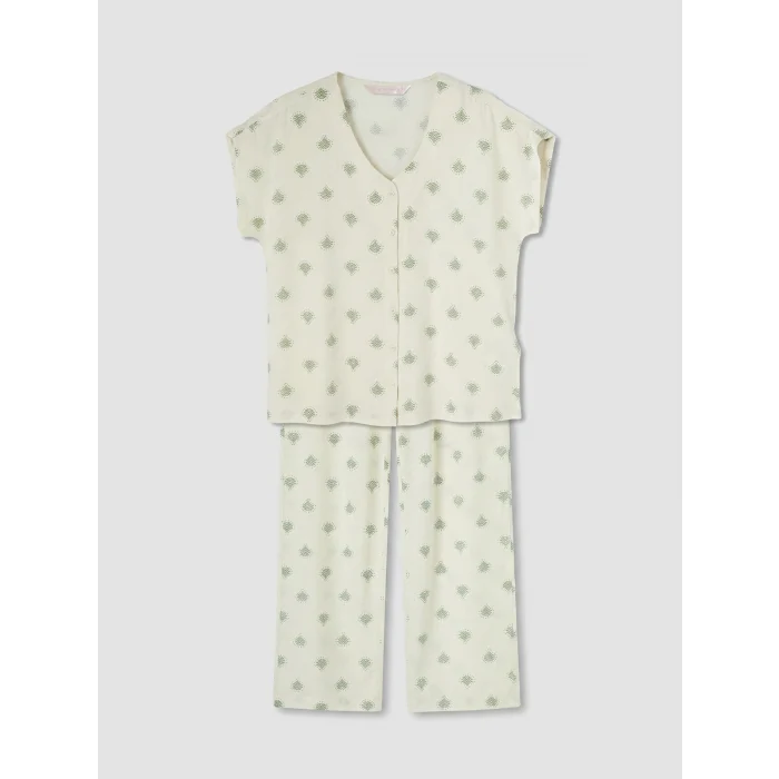 LCW DREAM Ekru V Yaka Desenli Kadın Pijama Takımı