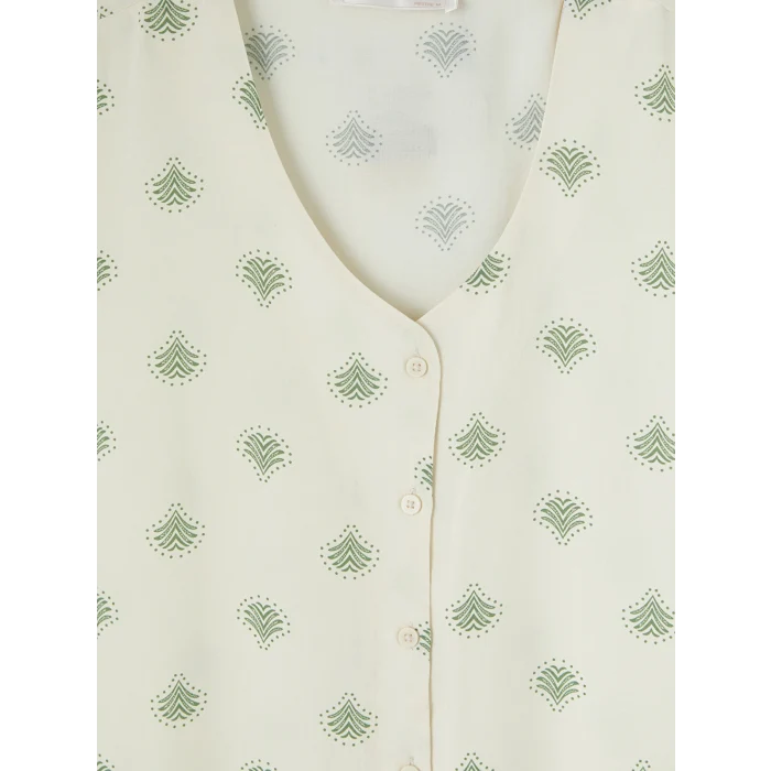 LCW DREAM Ekru V Yaka Desenli Kadın Pijama Takımı