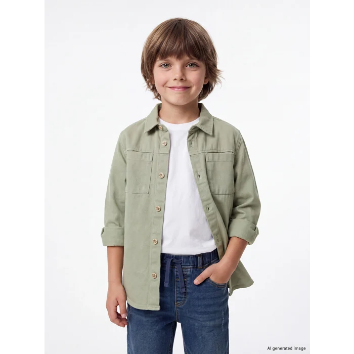 LCW Kids Yeşil Gabardin Erkek Çocuk Gömlek