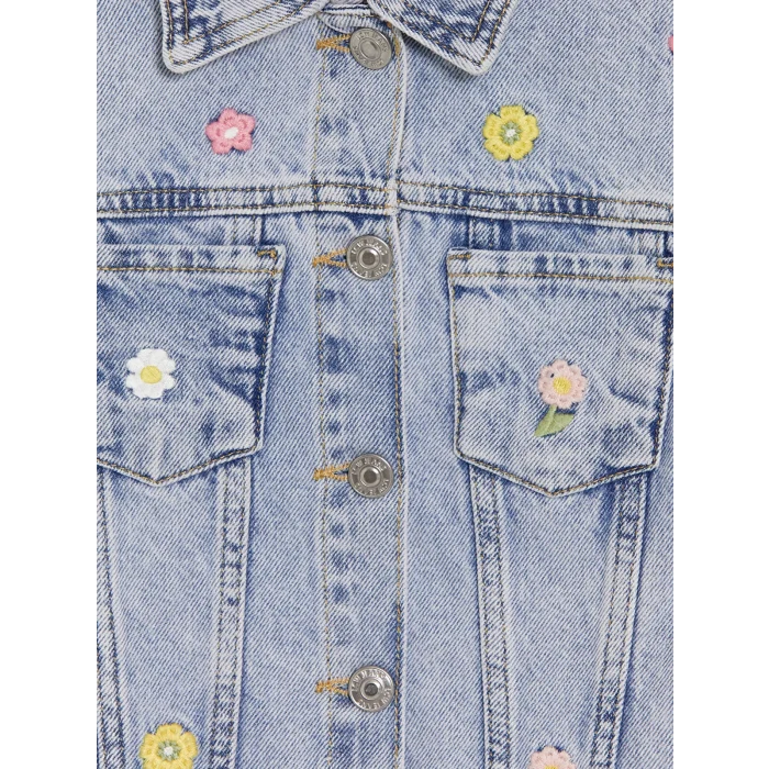 LCW Kids Mavi Gömlek Yaka Nakışlı Kız Çocuk Jean Ceket