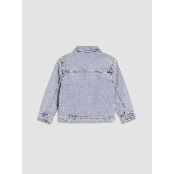 LCW Kids Mavi Gömlek Yaka Nakışlı Kız Çocuk Jean Ceket