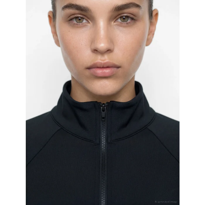 KOOR SPORT Siyah Dik Yaka Parmak Geçmeli Kadın Fermuarlı Sweatshirt