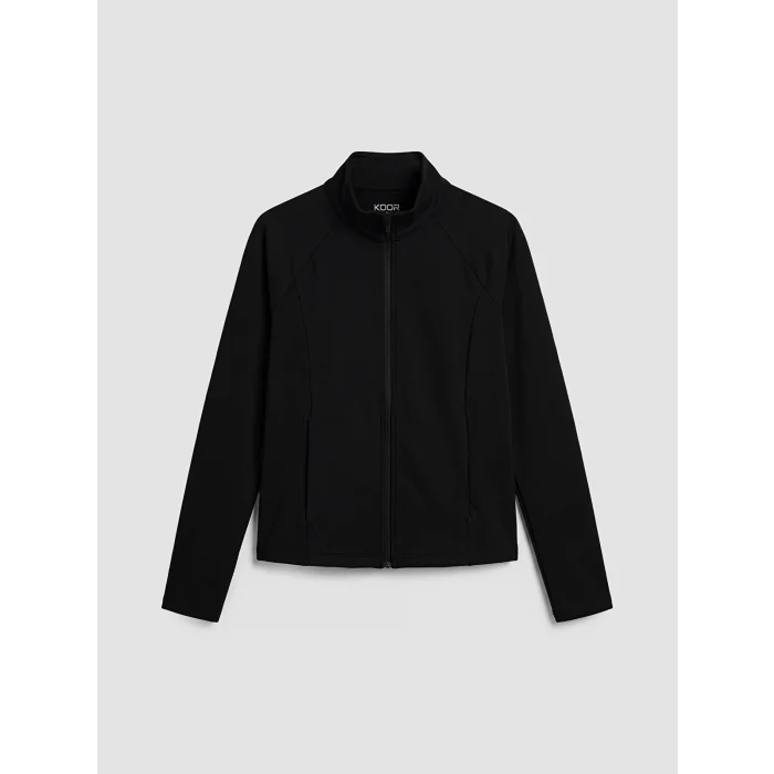 KOOR SPORT Siyah Dik Yaka Parmak Geçmeli Kadın Fermuarlı Sweatshirt
