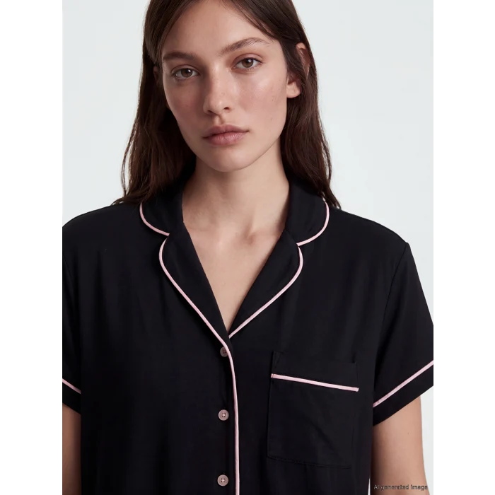 LCW DREAM Siyah Gömlek Yaka Kadın Şortlu Pijama Takımı
