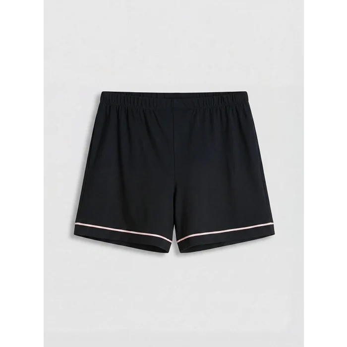 LCW DREAM Siyah Gömlek Yaka Kadın Şortlu Pijama Takımı