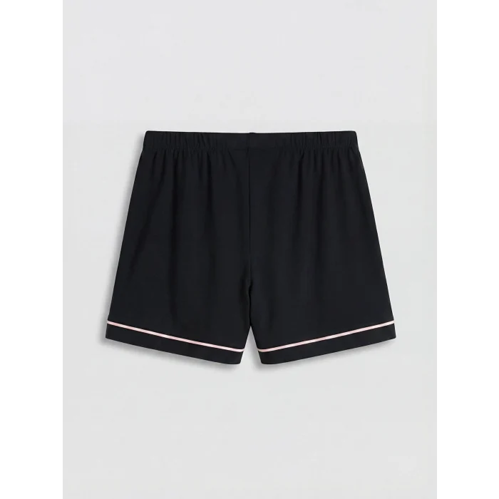 LCW DREAM Siyah Gömlek Yaka Kadın Şortlu Pijama Takımı