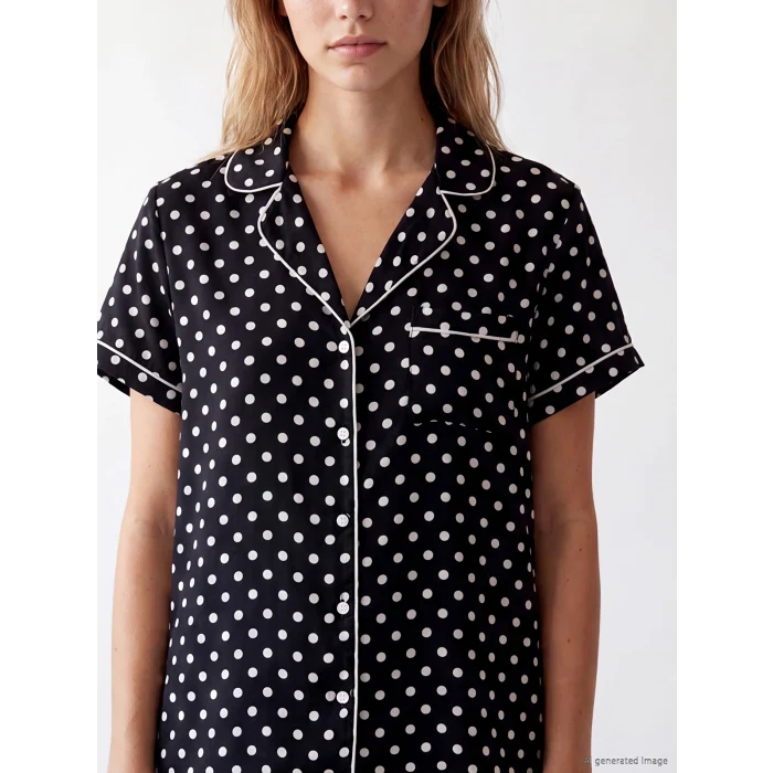 LCW DREAM Siyah Gömlek Yaka Puantiyeli Kadın Pijama Takımı