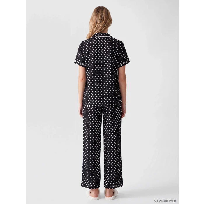 LCW DREAM Siyah Gömlek Yaka Puantiyeli Kadın Pijama Takımı