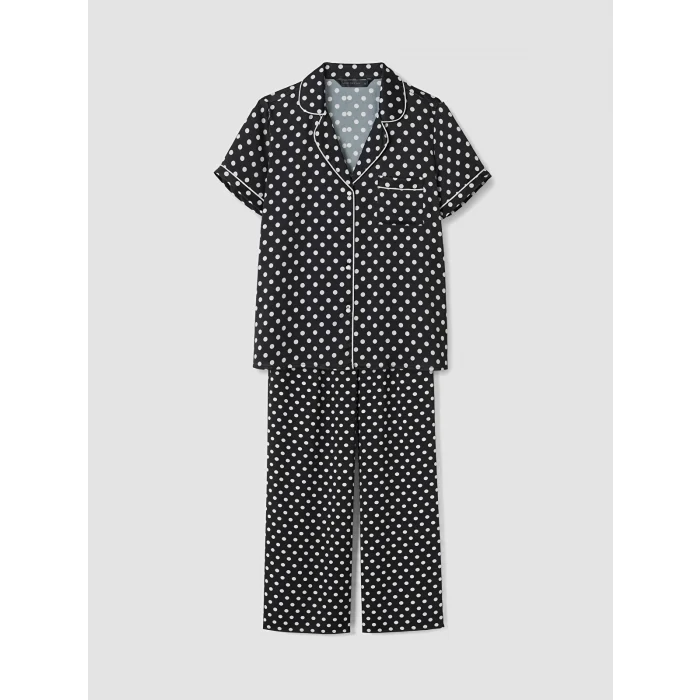 LCW DREAM Siyah Gömlek Yaka Puantiyeli Kadın Pijama Takımı