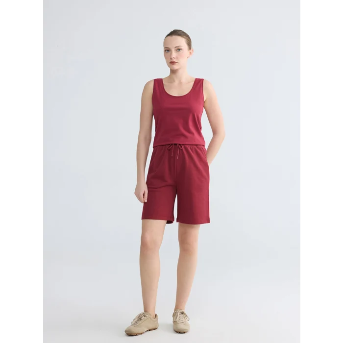 LCWAIKIKI Basic Bordo Beli Lastikli Kadın Şort