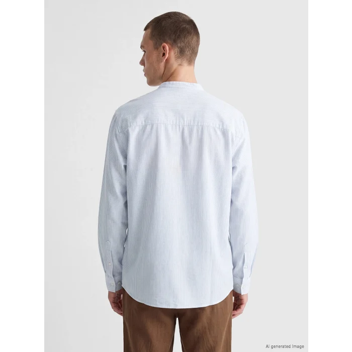 XSIDE Mavi Regular Fit Hakim Yaka Çizgili Poplin Erkek Gömlek