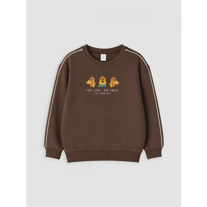 LCW baby Kahverengi Baskılı Erkek Çocuk Kalın Sweatshirt
