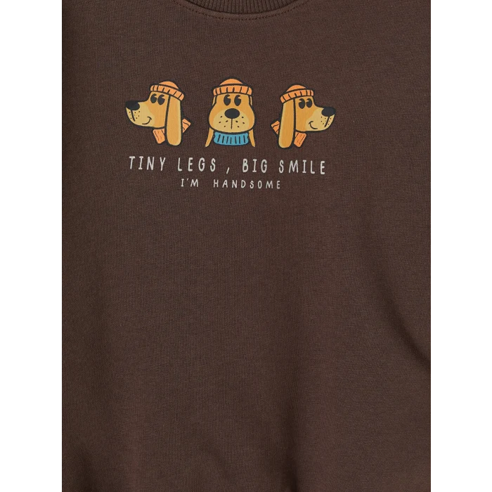 LCW baby Kahverengi Baskılı Erkek Çocuk Kalın Sweatshirt