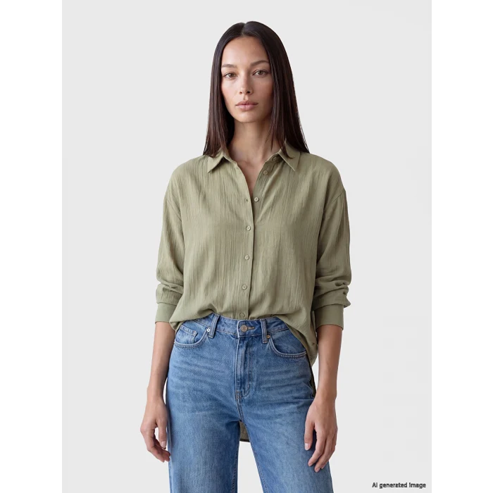 LCW EVERYDAY Haki Dokulu Oversize Kadın Gömlek