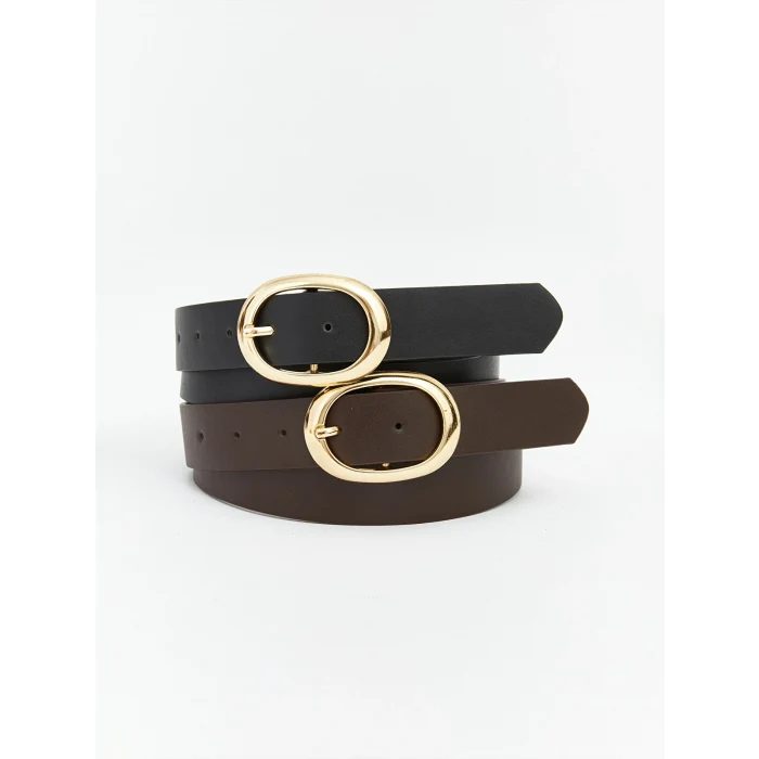 LCW ACCESSORIES Kahverengi Deri Görünümlü Kadın Kemer 2li