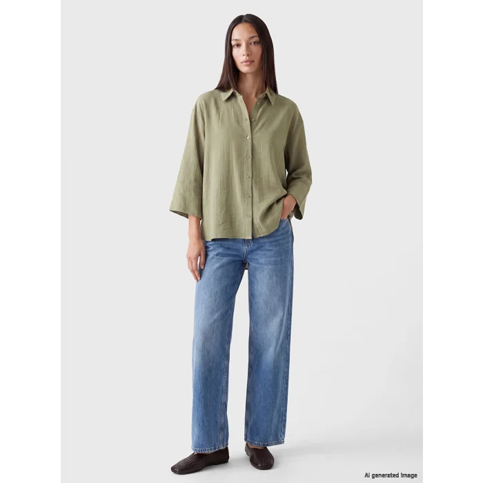 LCW EVERYDAY Haki Dokulu Oversize Kadın Gömlek