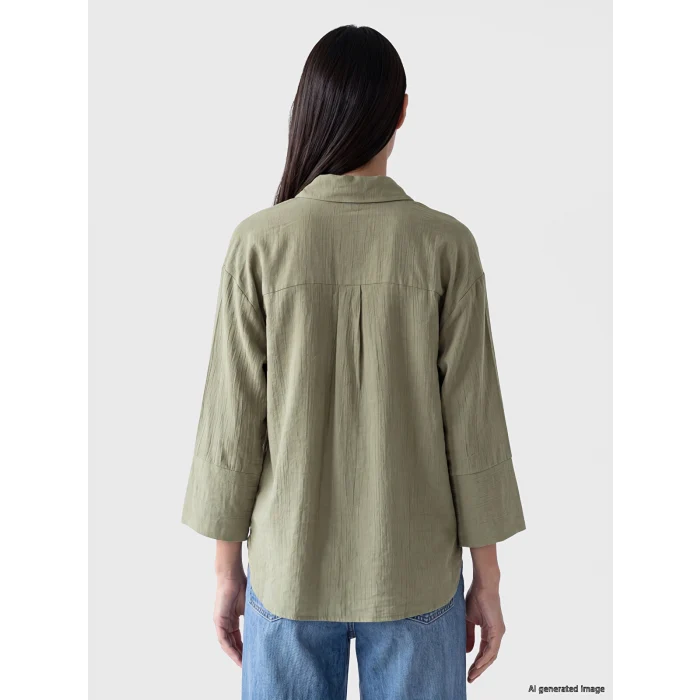 LCW EVERYDAY Haki Dokulu Oversize Kadın Gömlek