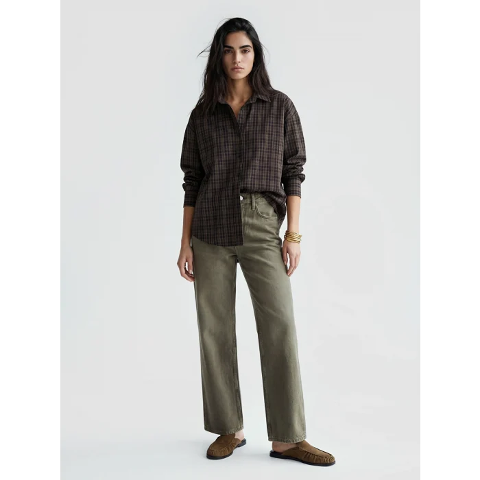 LCW Vision Kahverengi Ekose Oversize Kadın Gömlek