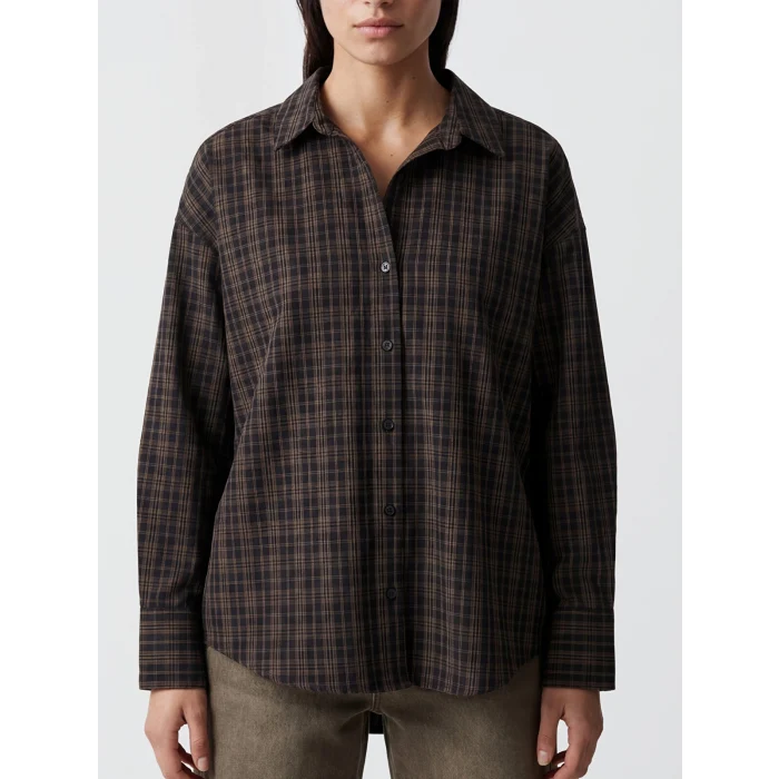 LCW Vision Kahverengi Ekose Oversize Kadın Gömlek