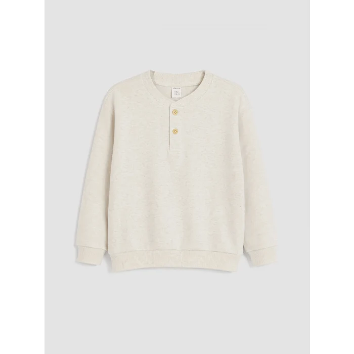 LCW baby Beyaz Bisiklet Yaka Düğmeli Erkek Çocuk Sweatshirt