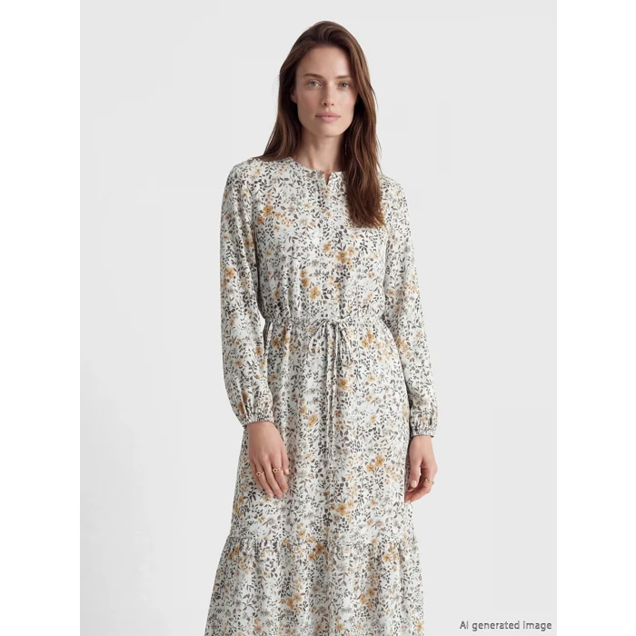 LCW Grace Bej Bisiklet Yaka Çiçekli Elbise