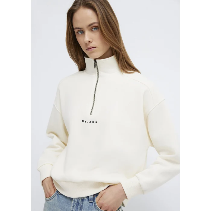 Mavi 1S10533-89145 MVJNS Nakışlı Yarı Fermuarlı Ekru Sweatshirt