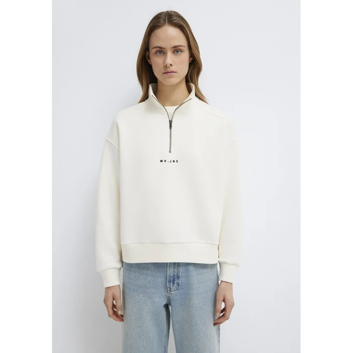 Mavi 1S10533-89145 MVJNS Nakışlı Yarı Fermuarlı Ekru Sweatshirt