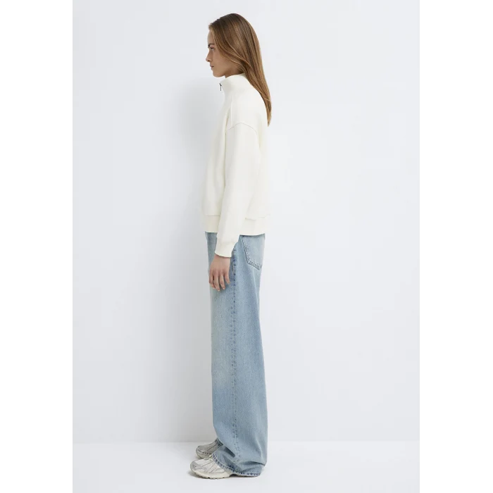 Mavi 1S10533-89145 MVJNS Nakışlı Yarı Fermuarlı Ekru Sweatshirt