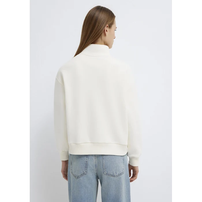 Mavi 1S10533-89145 MVJNS Nakışlı Yarı Fermuarlı Ekru Sweatshirt