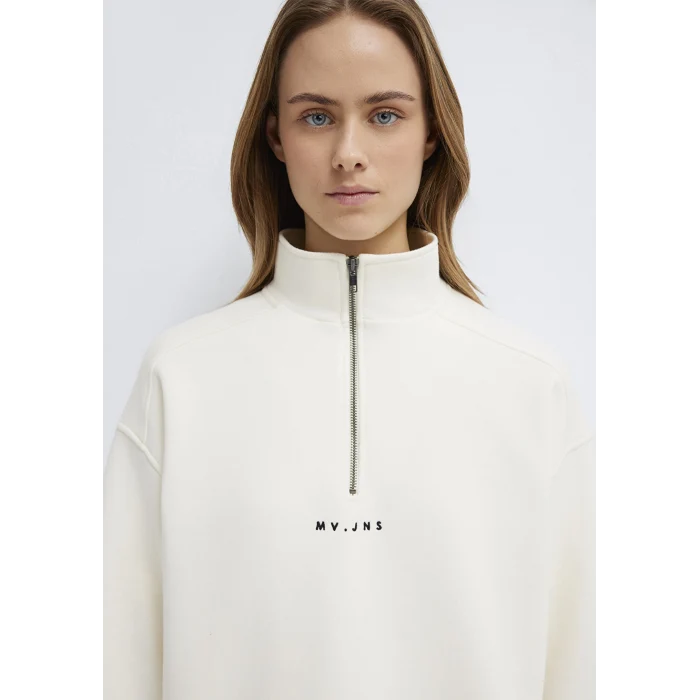 Mavi 1S10533-89145 MVJNS Nakışlı Yarı Fermuarlı Ekru Sweatshirt