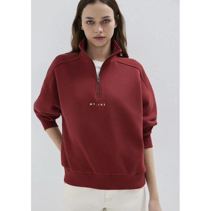 Mavi 1S10533-70411 MVJNS Nakışlı Yarı Fermuarlı Kırmızı Sweatshirt