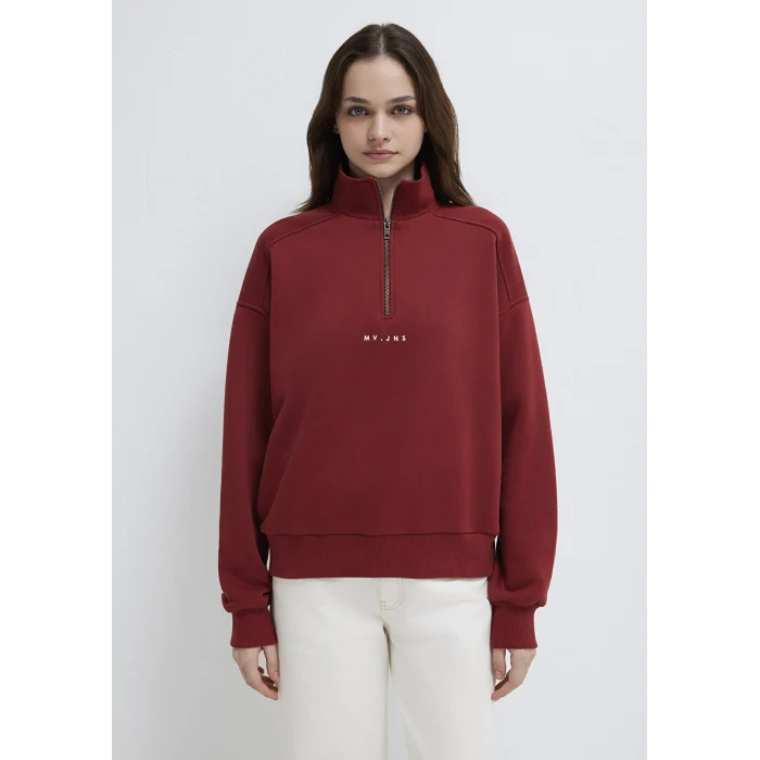 Mavi 1S10533-70411 MVJNS Nakışlı Yarı Fermuarlı Kırmızı Sweatshirt