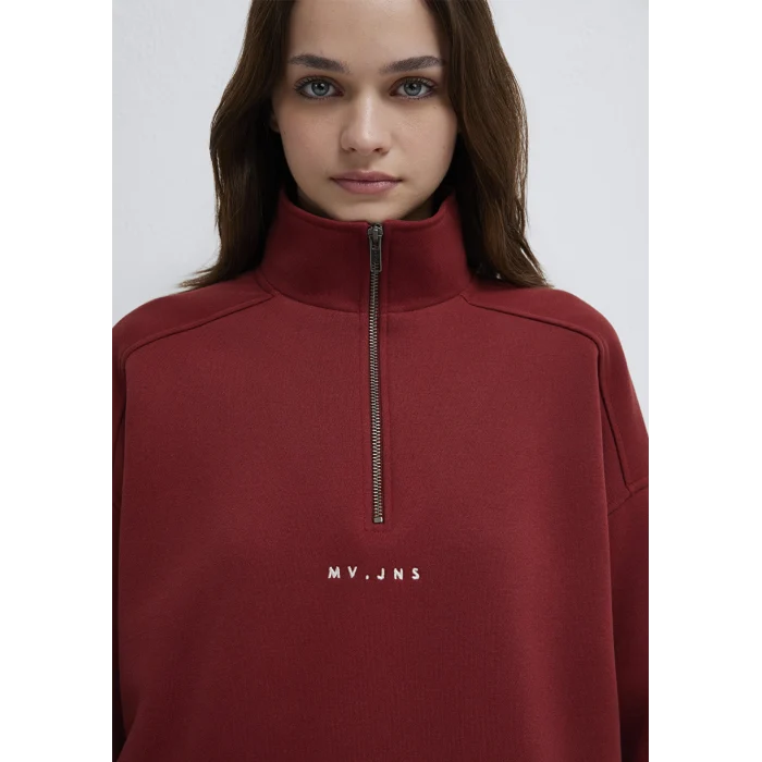 Mavi 1S10533-70411 MVJNS Nakışlı Yarı Fermuarlı Kırmızı Sweatshirt