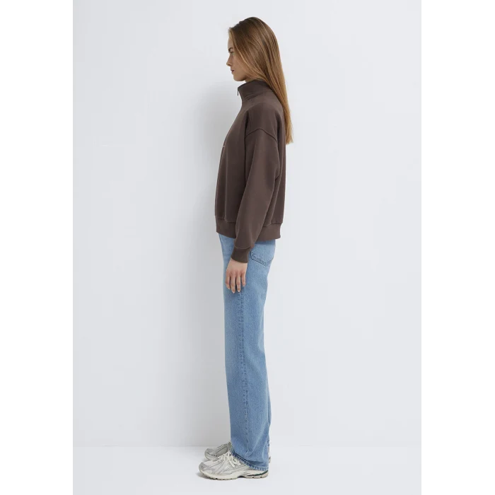 Mavi 1S10533-71603 MVJNS Nakışlı Yarı Fermuarlı Kahverengi Sweatshirt