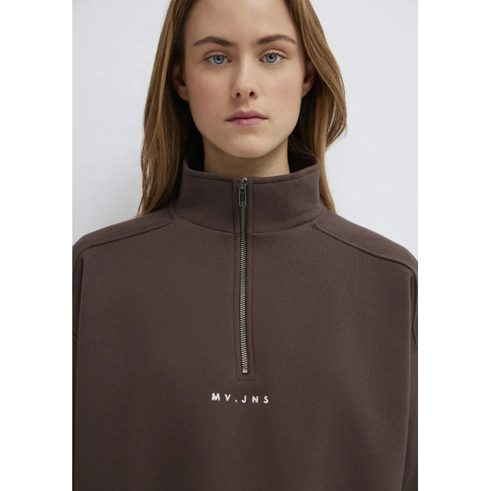 Mavi 1S10533-71603 MVJNS Nakışlı Yarı Fermuarlı Kahverengi Sweatshirt