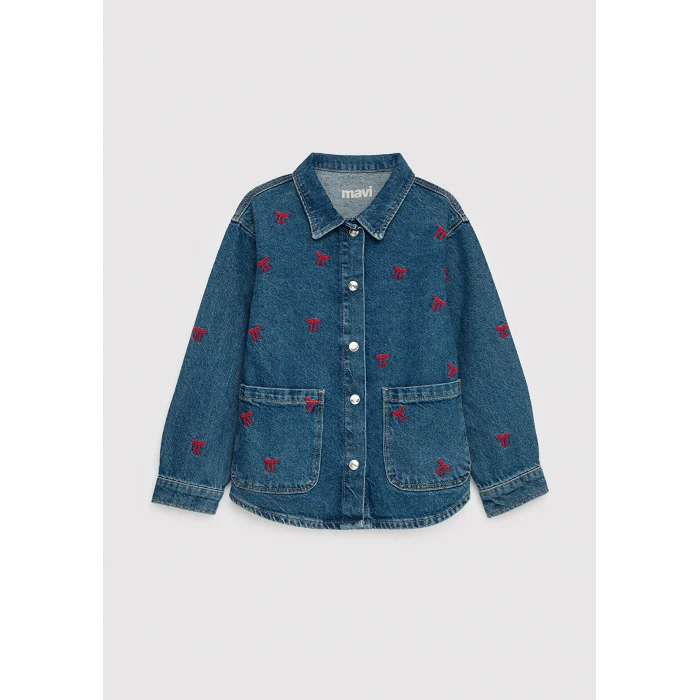 Mavi 7210002-A4164 LUYU 90lar Kurdele Nakışlı Koyu Mavi Denim Gömlek